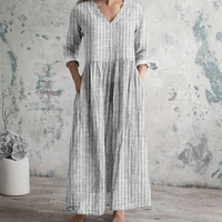 Women's Relaxed V Neck Stripe Dress