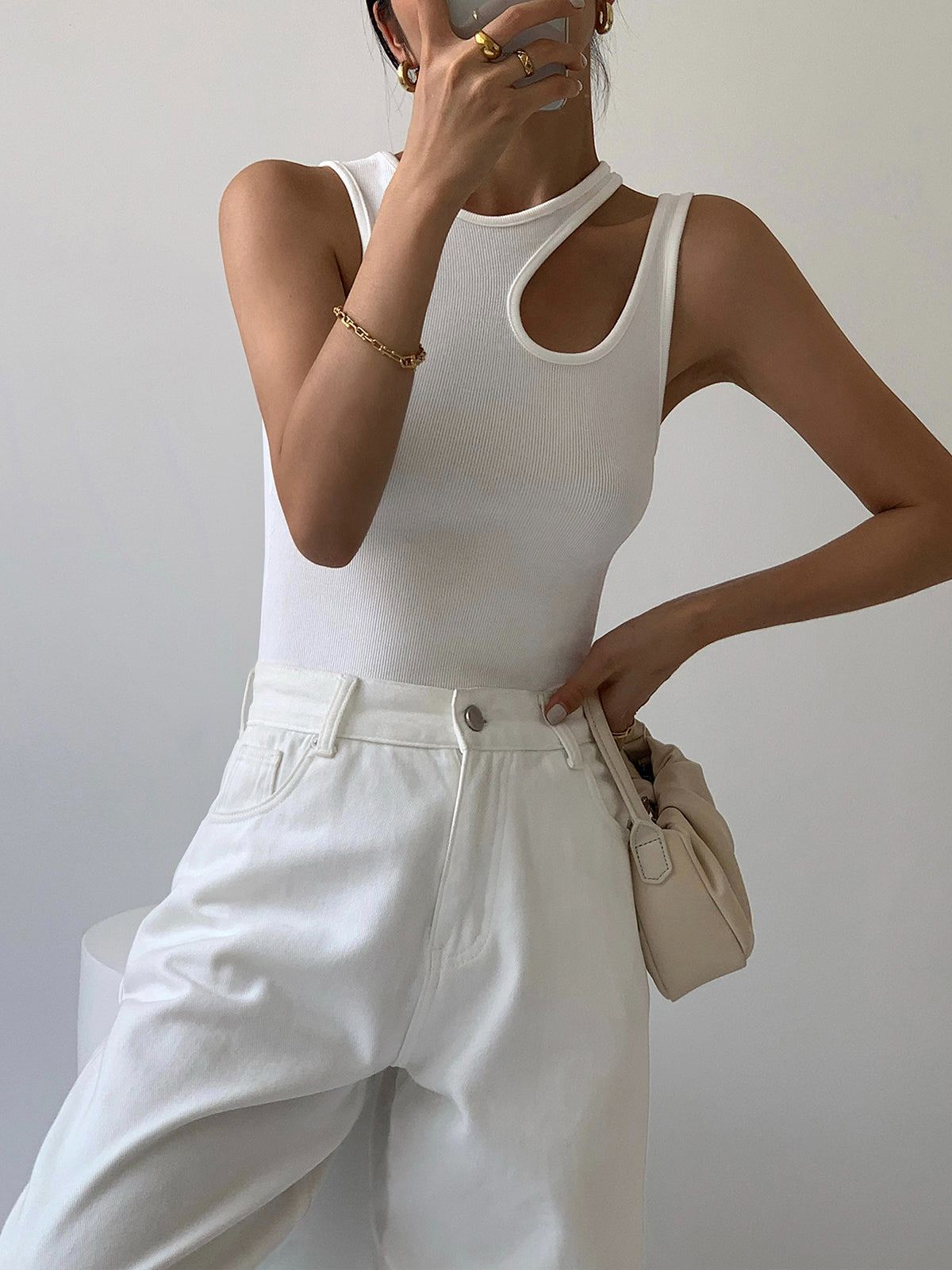 Women's Ribbed Fabric Tank Top | Stylish Asymmetrical Cutout Design