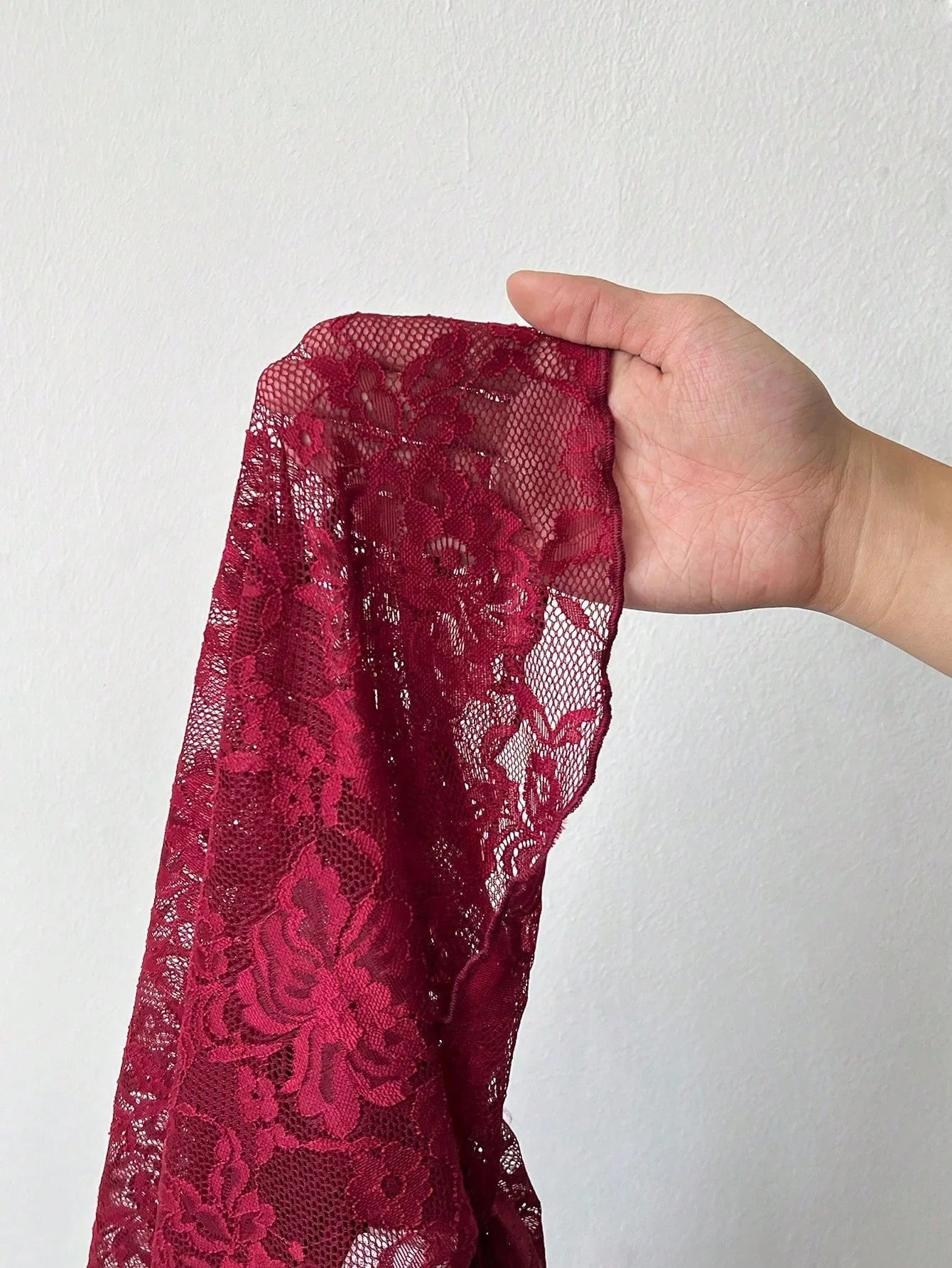 Women's Sheer Floral Lace Blouse | Elegant Fitted Long Sleeve Top