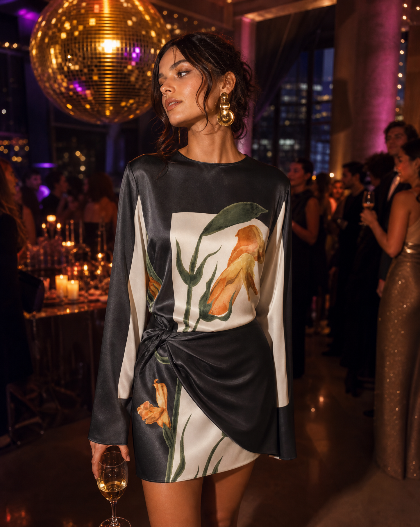 Women's Silk Crepe Mini Dress | Elegant Floral Twist Design