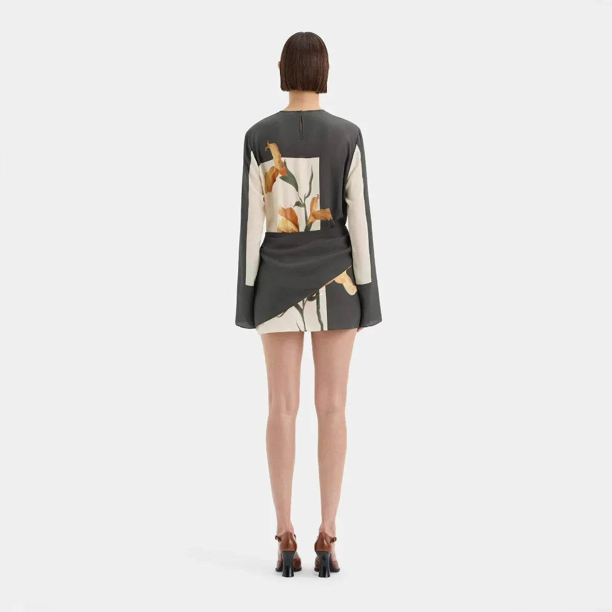 Women's Silk Crepe Mini Dress | Elegant Floral Twist Design