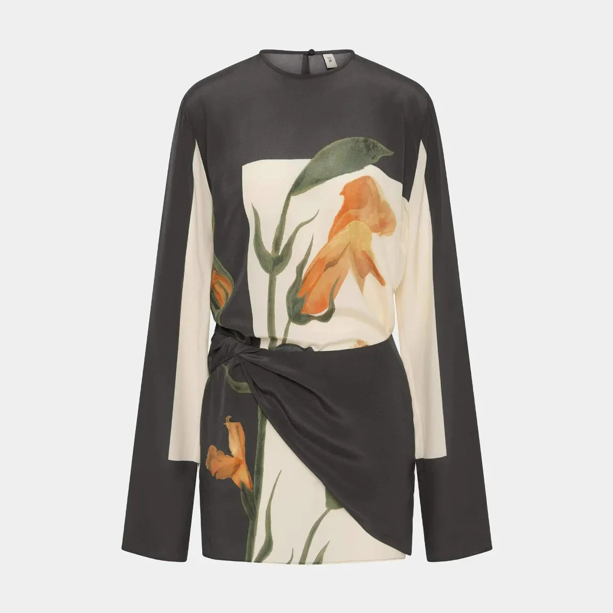 Women's Silk Crepe Mini Dress | Elegant Floral Twist Design
