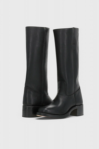 Women's Smooth Leather Block Heel Mid Calf Boots
