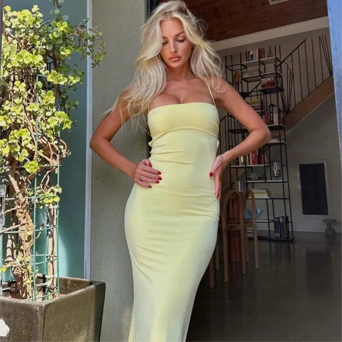Women's Smooth Milk Silk Bodycon Maxi Dress | Elegant Backless Summer Evening Dress