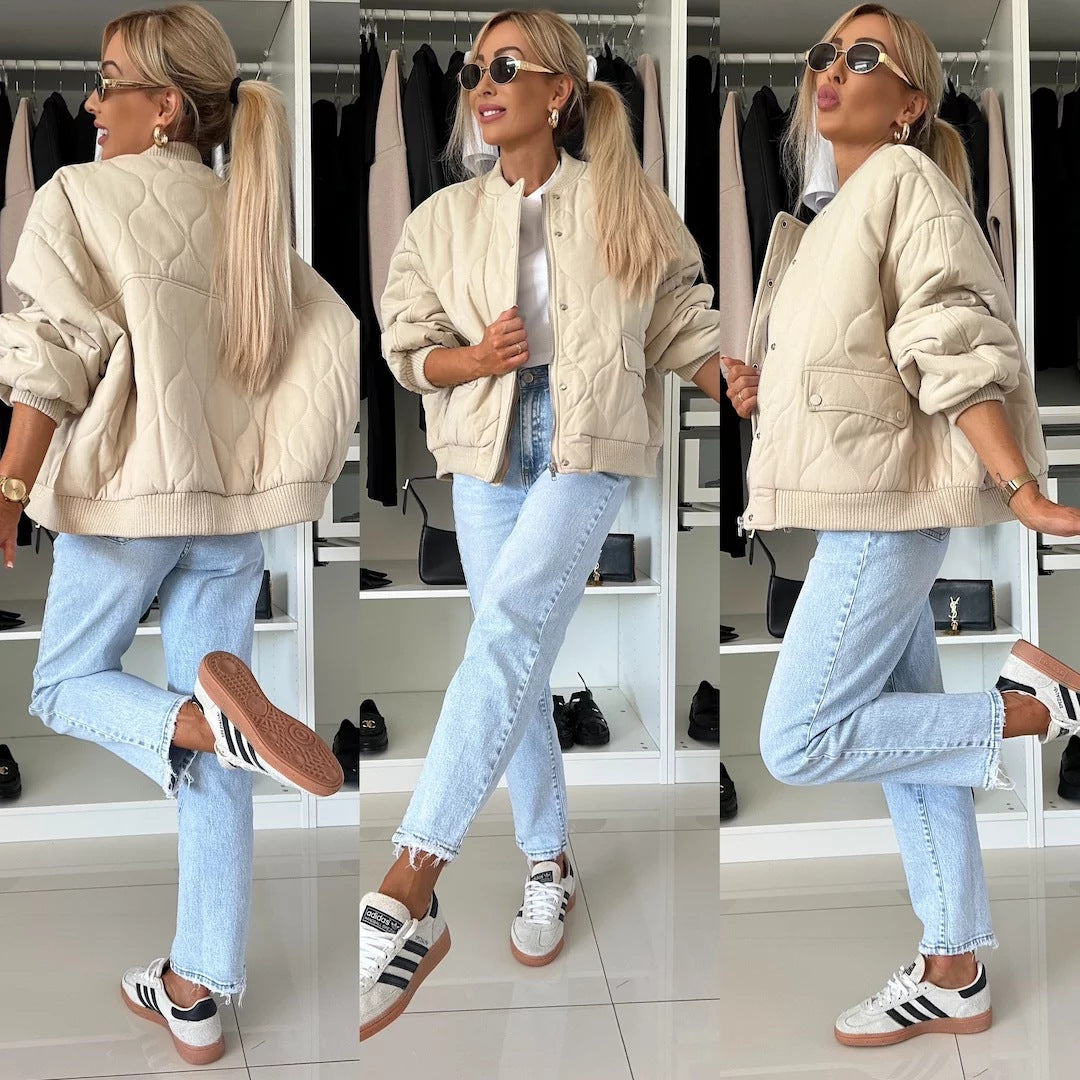 Women's Soft Quilted Bomber Jacket | Casual Relaxed Fit Outerwear