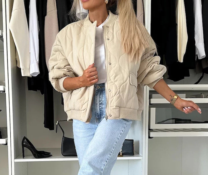 Women's Soft Quilted Bomber Jacket | Casual Relaxed Fit Outerwear