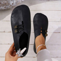 Women's Stylish Smooth Leather Button Strap Flats