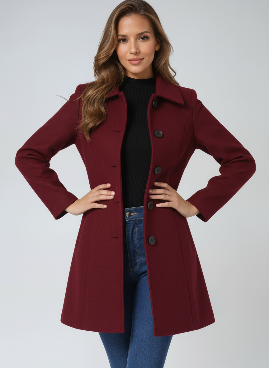Women's Wool Blend Winter Trench Coat | Elegant Single-Breasted Outerwear