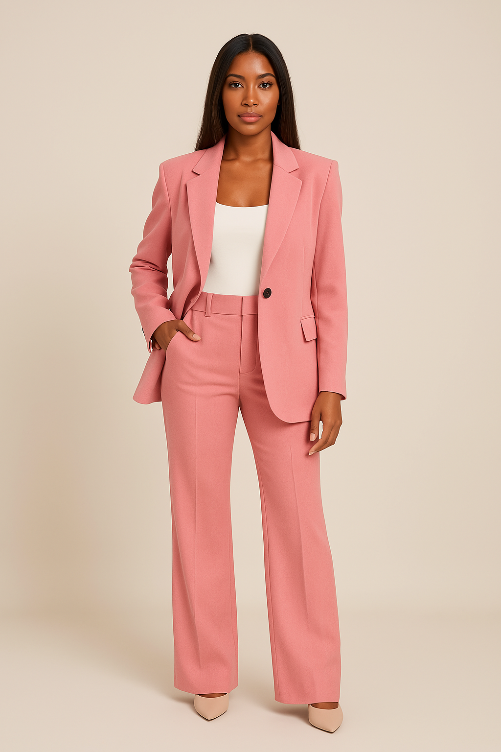 Elegant Women's Complete Outfit in Fabric with Blazer and Slim Fit Pants