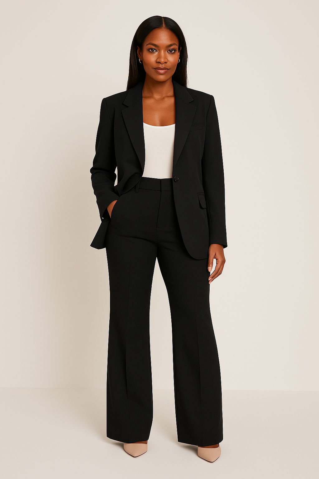 Elegant Women's Complete Outfit in Fabric with Blazer and Slim Fit Pants