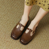 Women's T-Strap Mary Jane Shoes Square Toe Low Block Heel