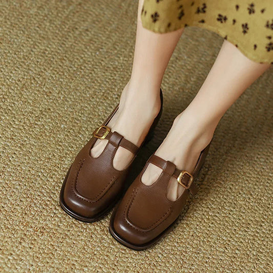 Wren | Women's T-Strap Mary Jane Shoes Square Toe Low Block Heel 0
