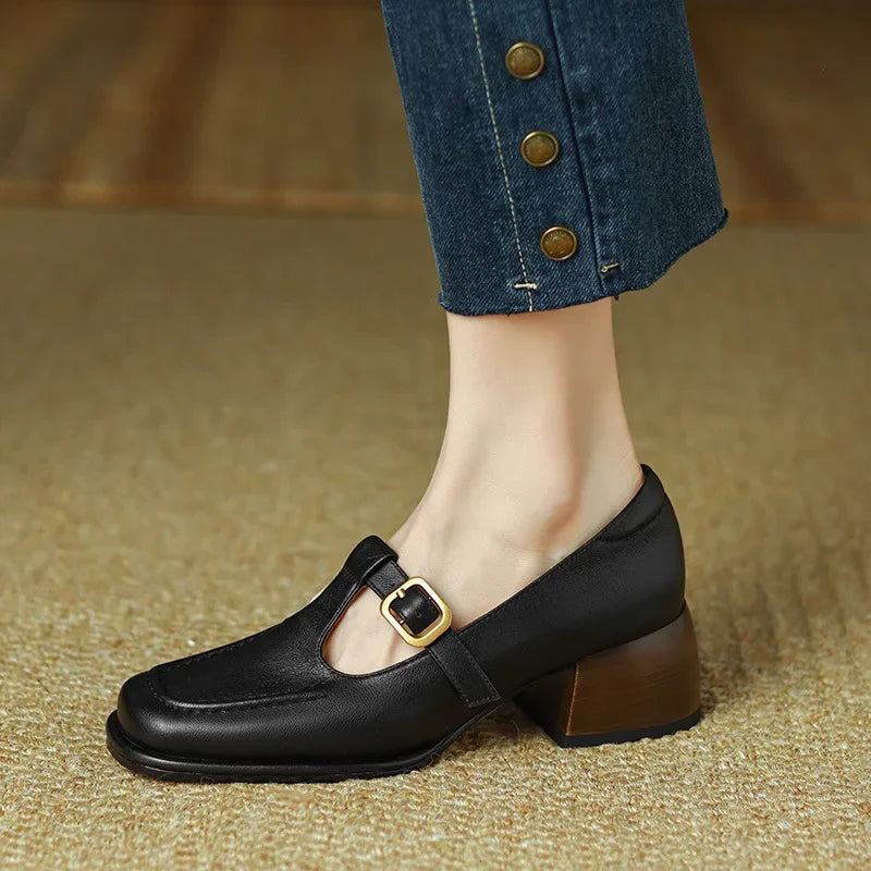 Wren | Women's T-Strap Mary Jane Shoes Square Toe Low Block Heel 2