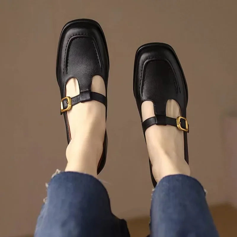Wren | Women's T-Strap Mary Jane Shoes Square Toe Low Block Heel 3
