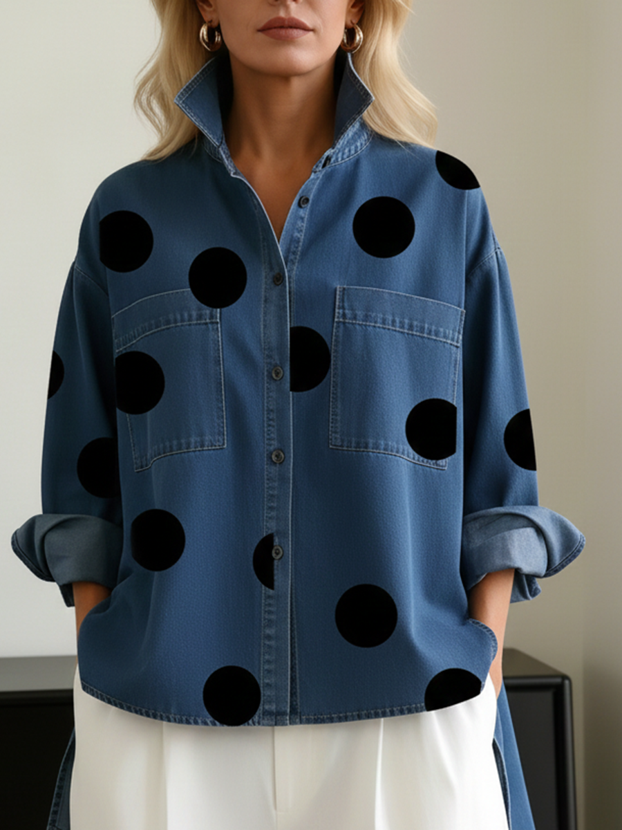 Camicia da donna a maniche lunghe a pois