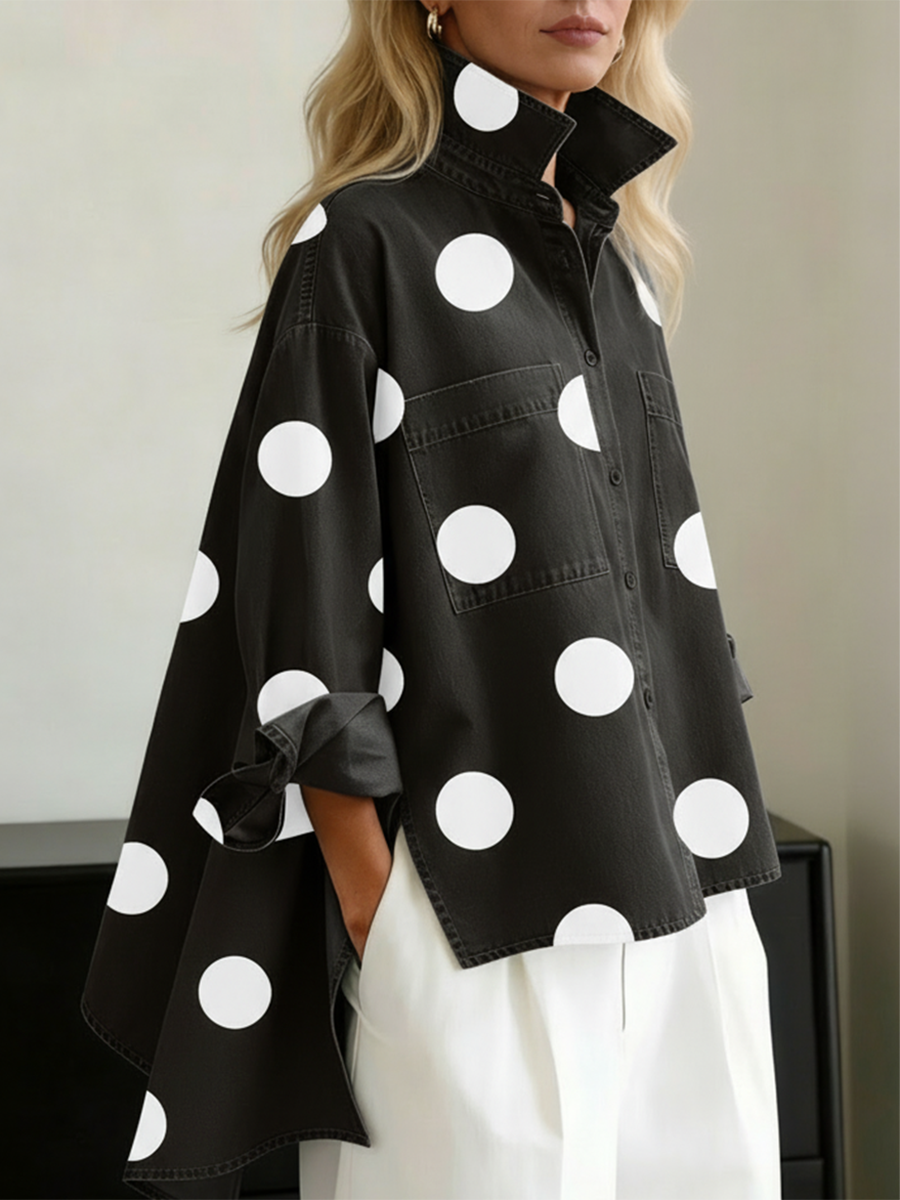 Camicia da donna a maniche lunghe a pois