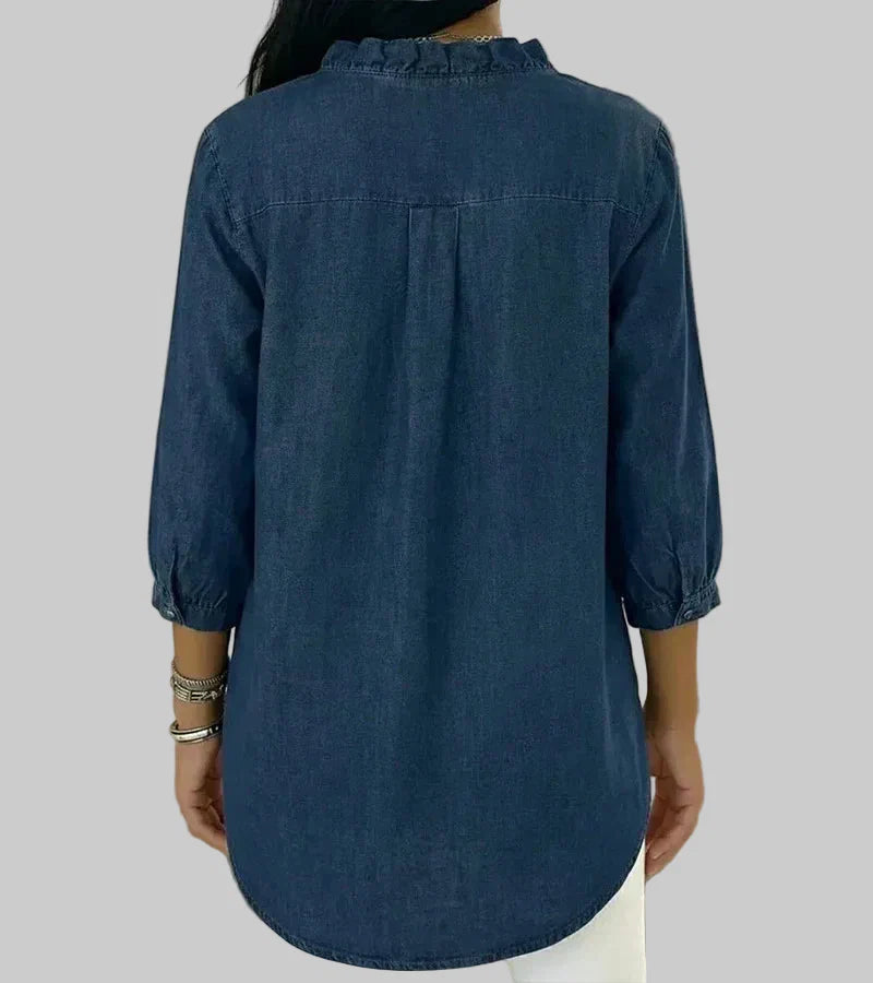 Women's Ruffle V-Neck 3/4 Sleeve Blouse