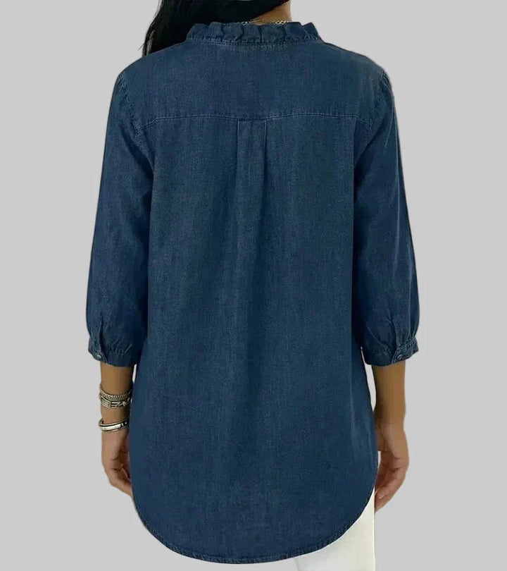 Blusa da donna con volant, scollo a V e maniche 3/4