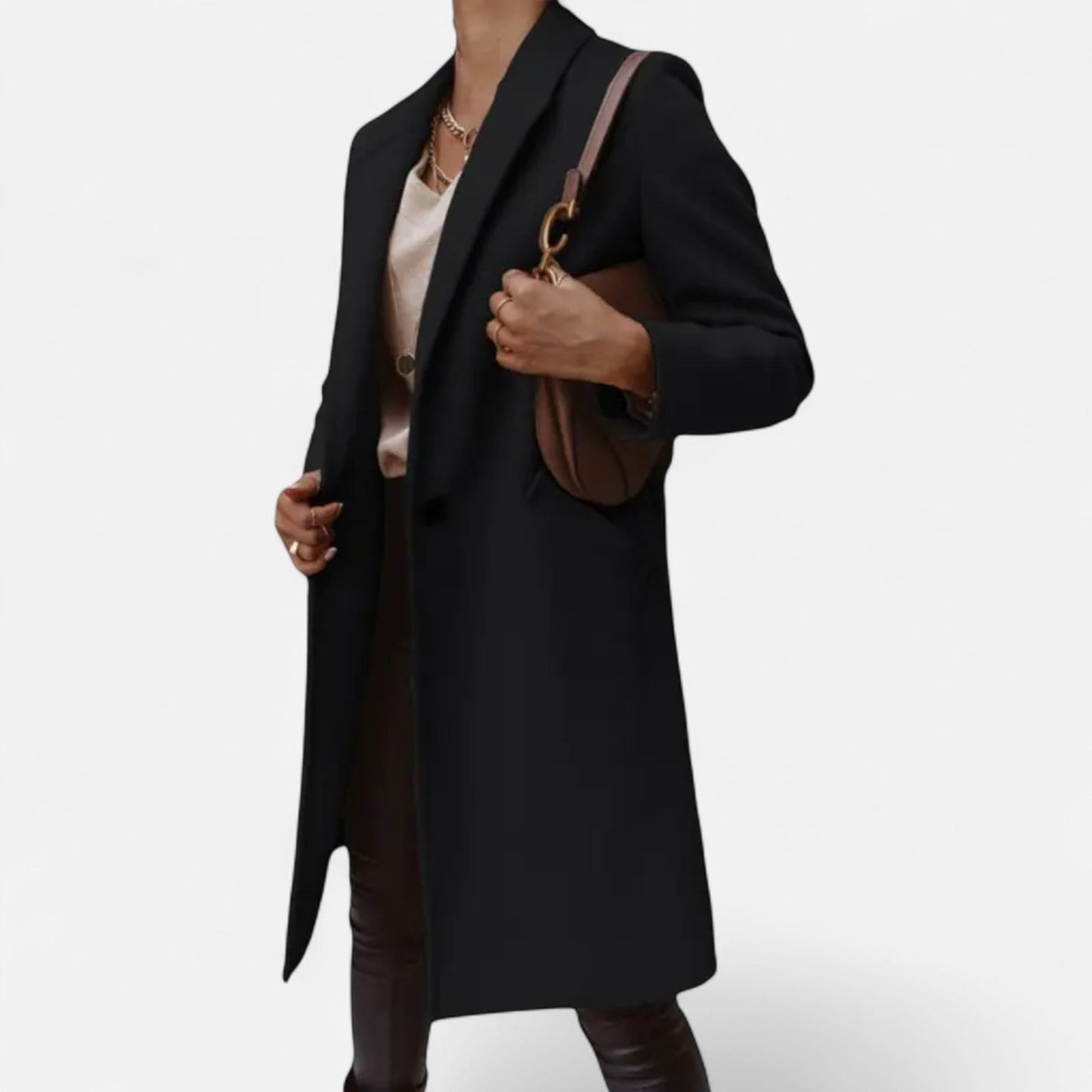 Classic Long Women's Coat with Luxurious Lapels