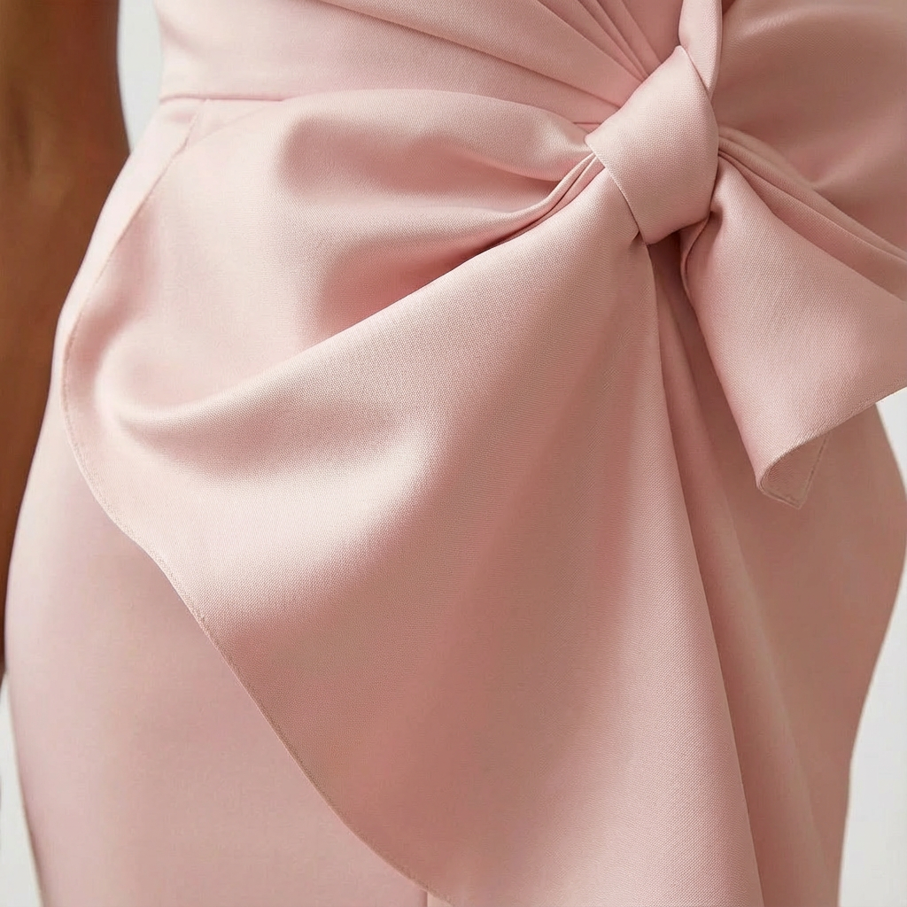 Women's Midi Satin Dress with Front Bow – Ceremony