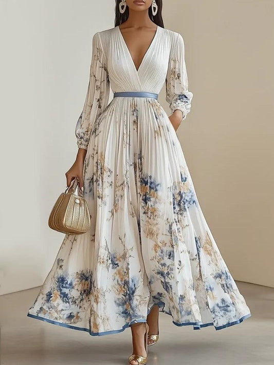 Women's Floral Chiffon Maxi Dress | Elegant Long Sleeve Summer Gown 1