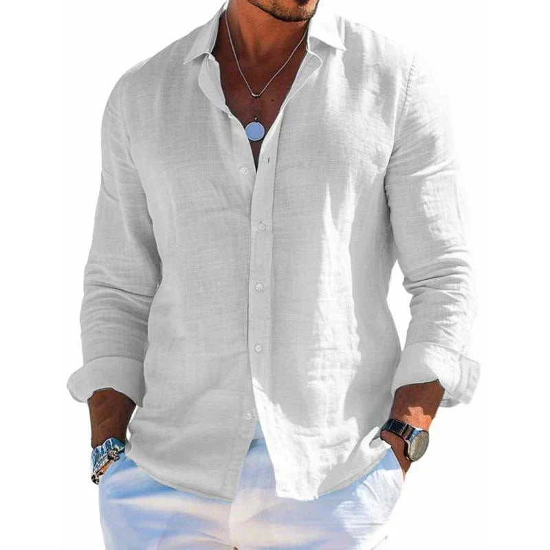 Men's Linen Button-Up Casual Summer Shirt