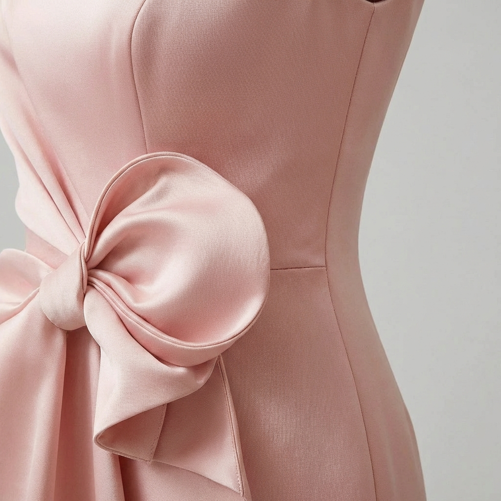 Women's Midi Satin Dress with Front Bow – Ceremony