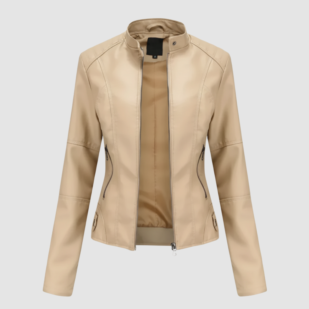 Women's Biker Jacket with Mandarin Collar