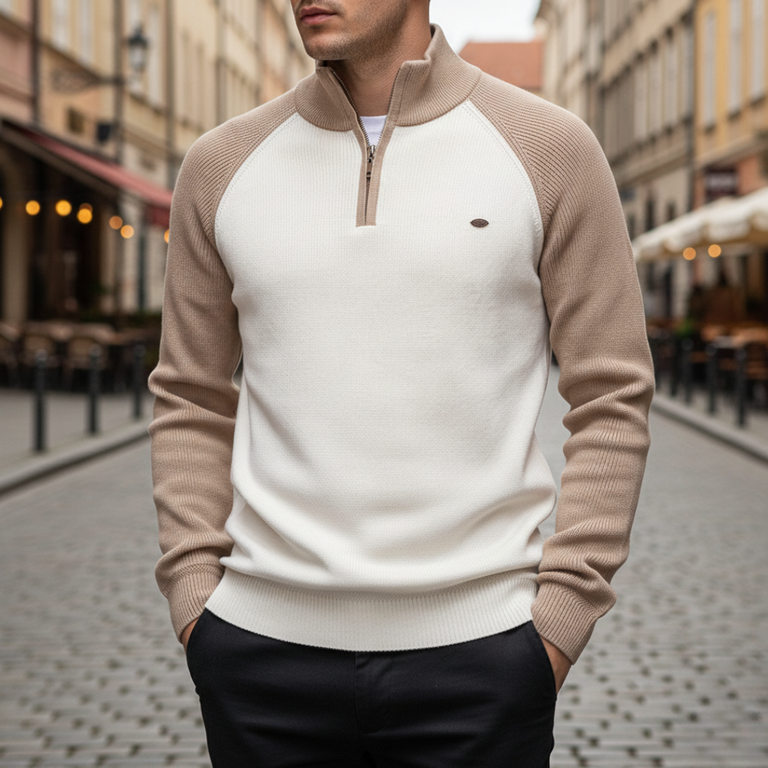 Men's Zip Neck Sweater Mixed Material