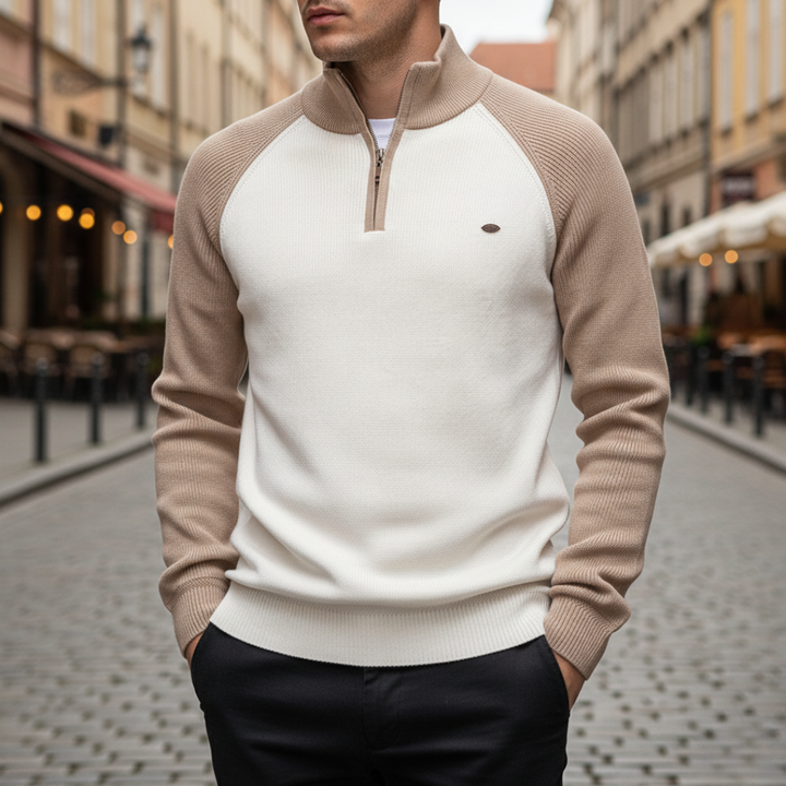 Men's Zip Neck Sweater Mixed Material