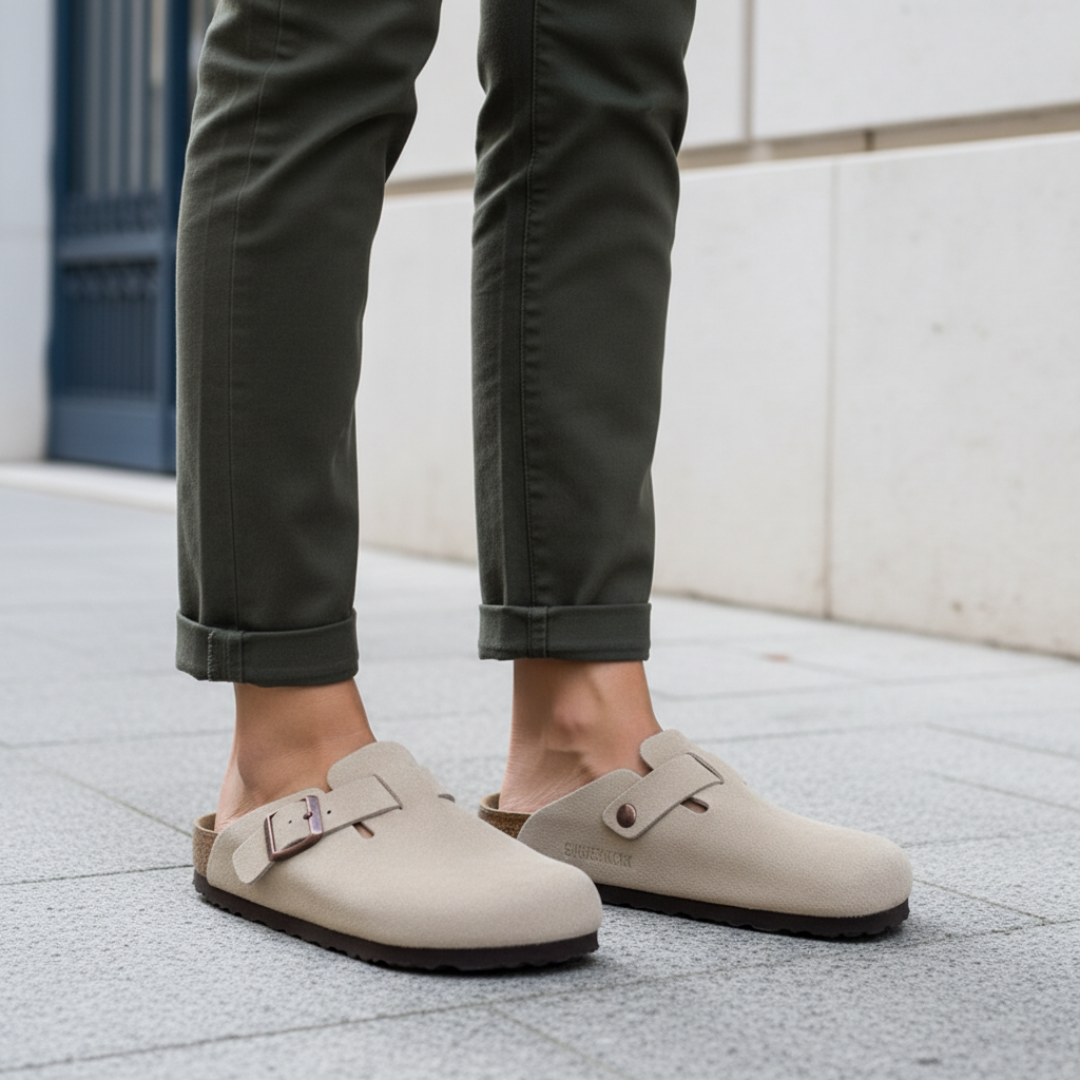 Unisex Low Leather Clogs with Adjustable Buckle