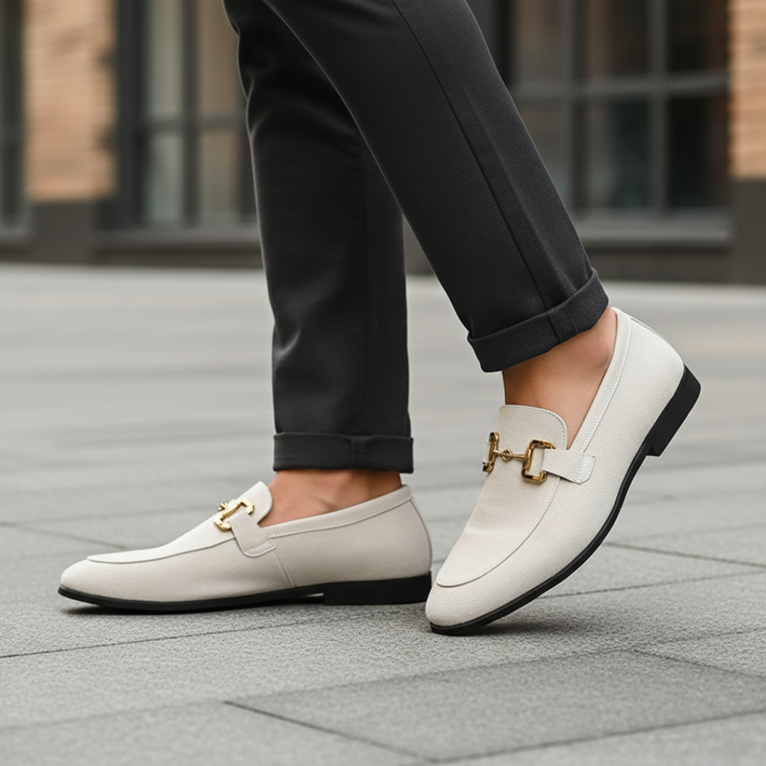 Men's Slip-On Fabric Shoes with Golden Details