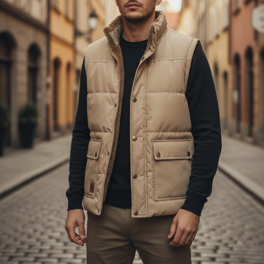 Men's Padded Sleeveless Gilet with Sherpa Lining