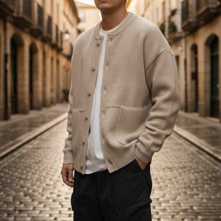Men's wool cardigan with button closure