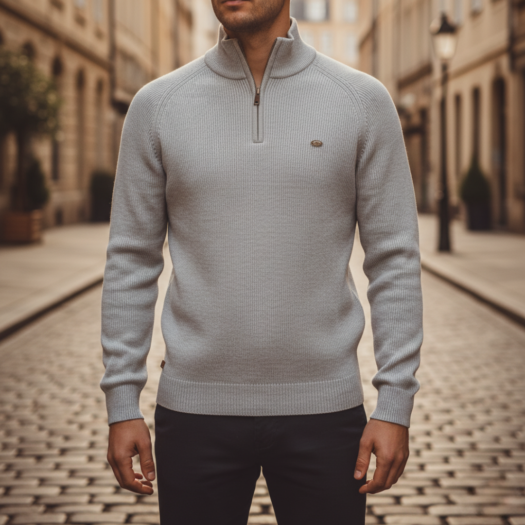 Men's Sweater with High Collar and Half Zip
