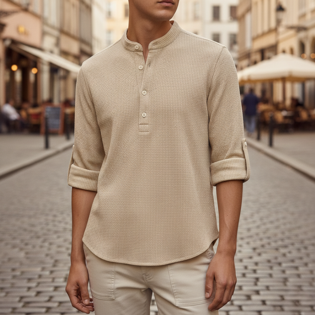 Men's Henley Shirt in Beige Honeycomb