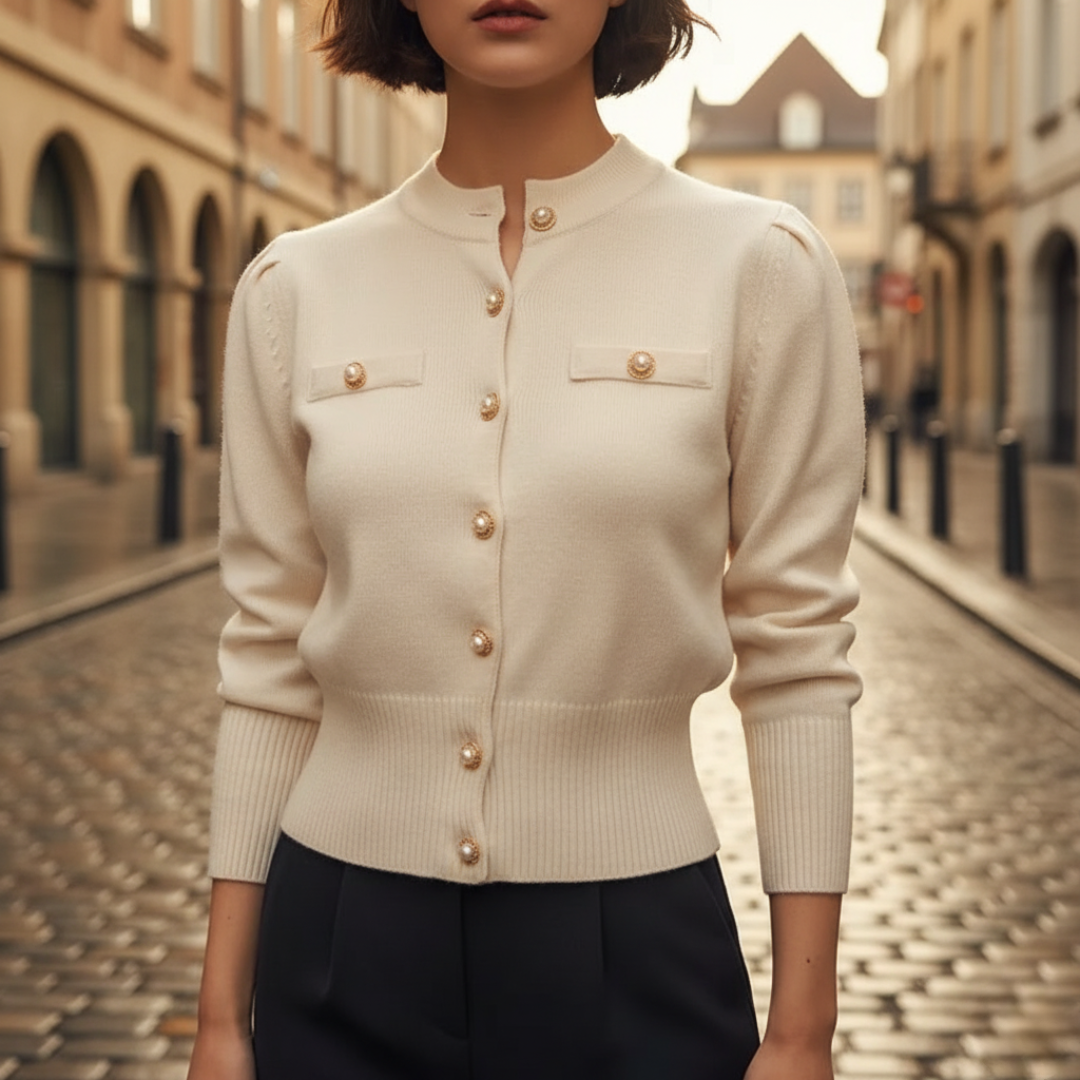Women's Cardigan with Button Closure in Mixed Fabric