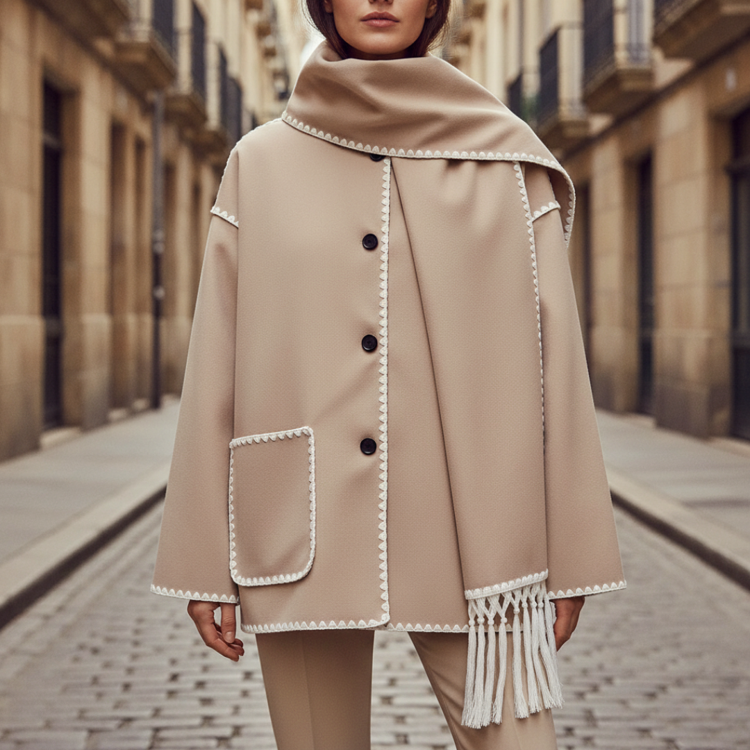 Women's Soft Blend Jacket with Embroidery and Scarf