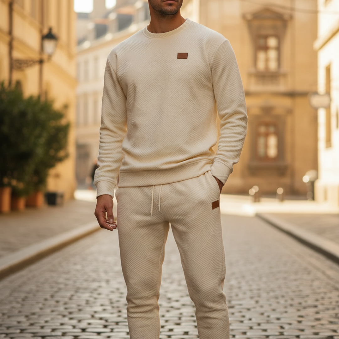 Men's Coordinated Sweatshirt and Pants Set with Geometric Pattern