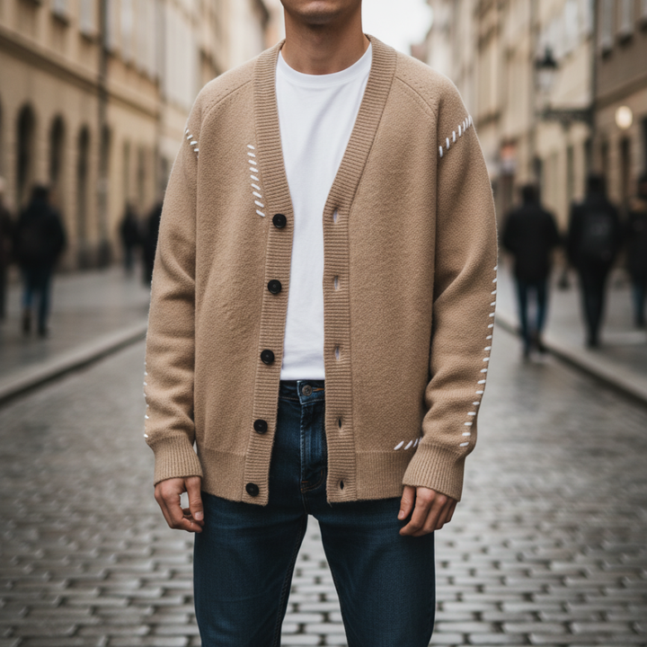 Men's Fabric Cardigan with Buttons