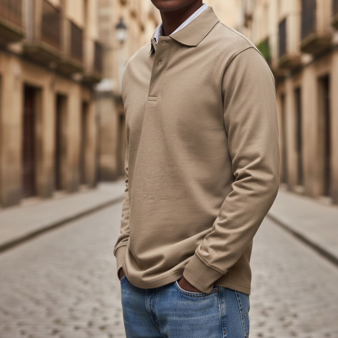Men's Long Sleeve Polo with Collar and Button
