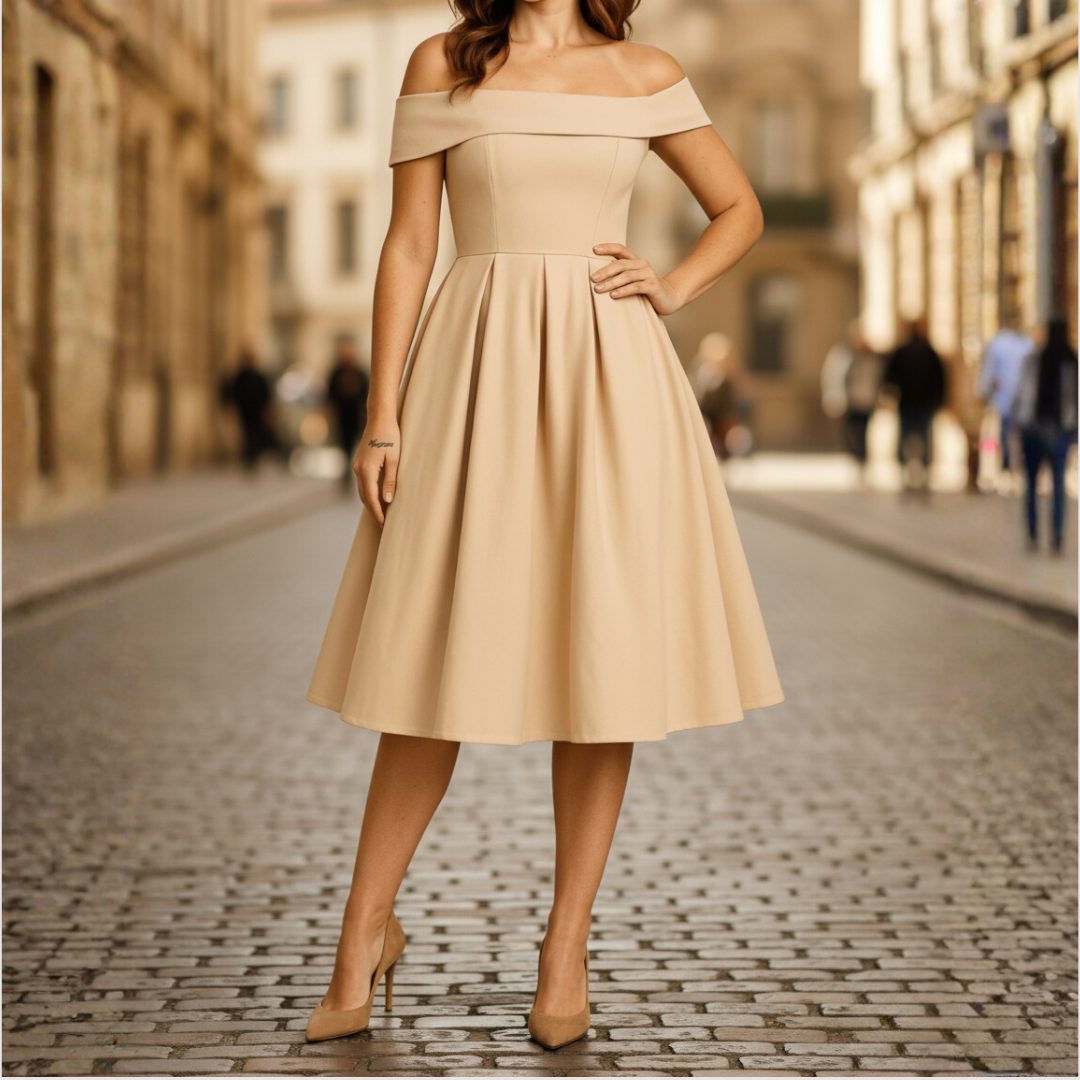 Women's Strapless Dress with Flared Skirt