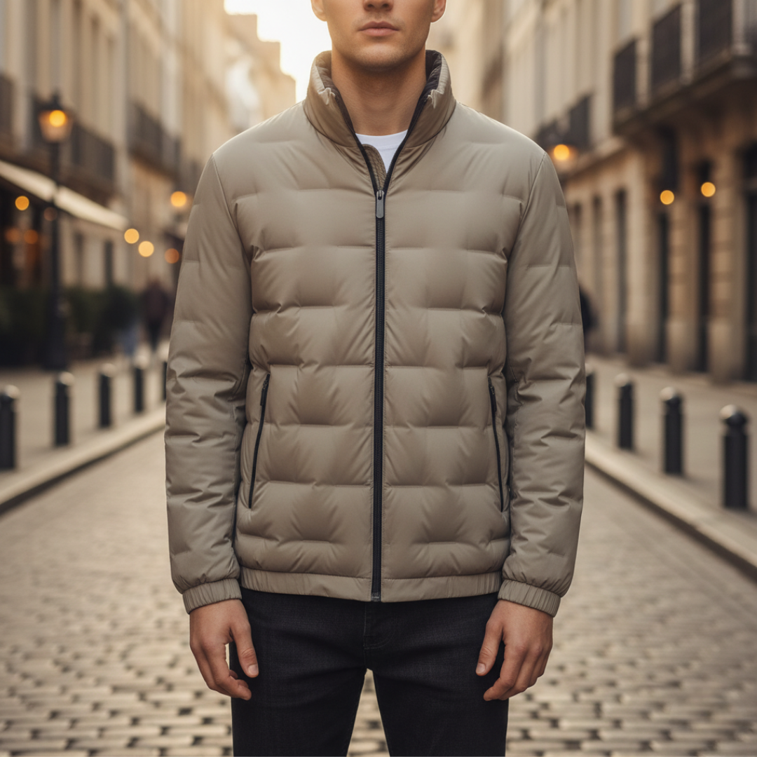 Men's Winter Polyester Puffer Jacket with Zipper