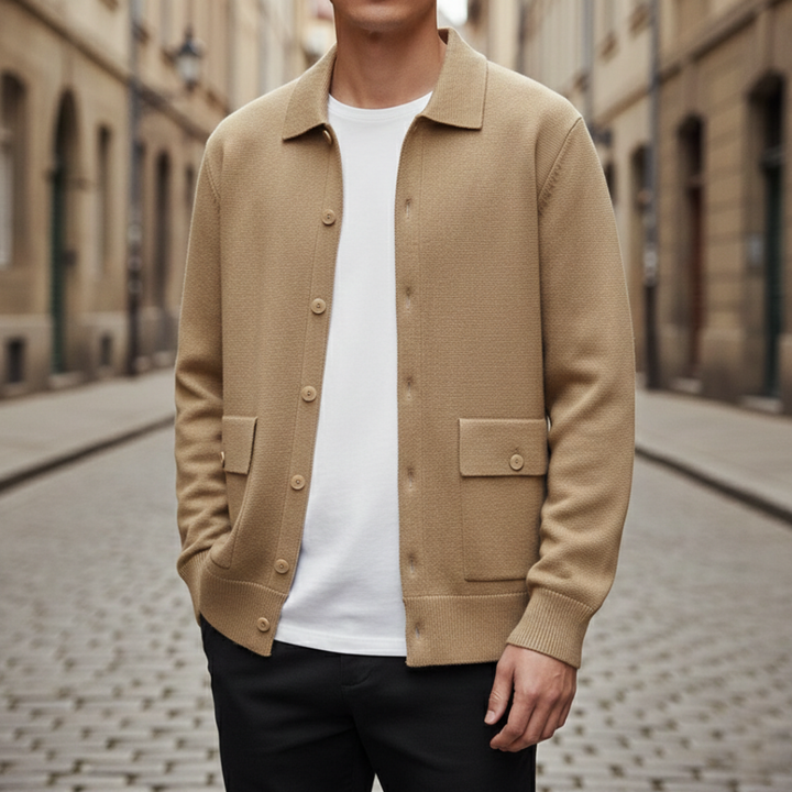 Long Sleeve Cashmere Cardigan with Buttons and Pockets for Men