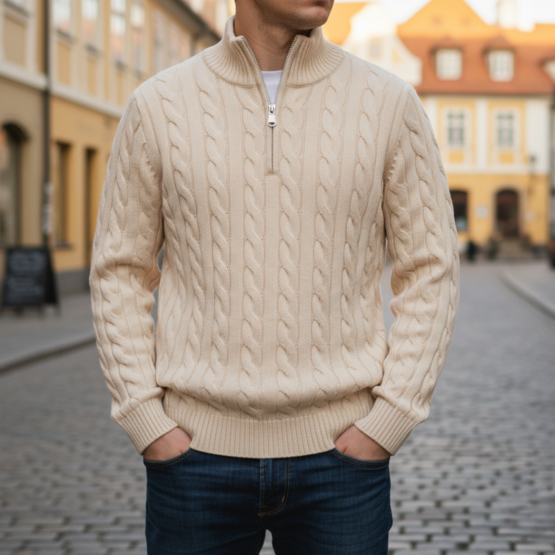 Men's Half Zip Cable Knit Sweater
