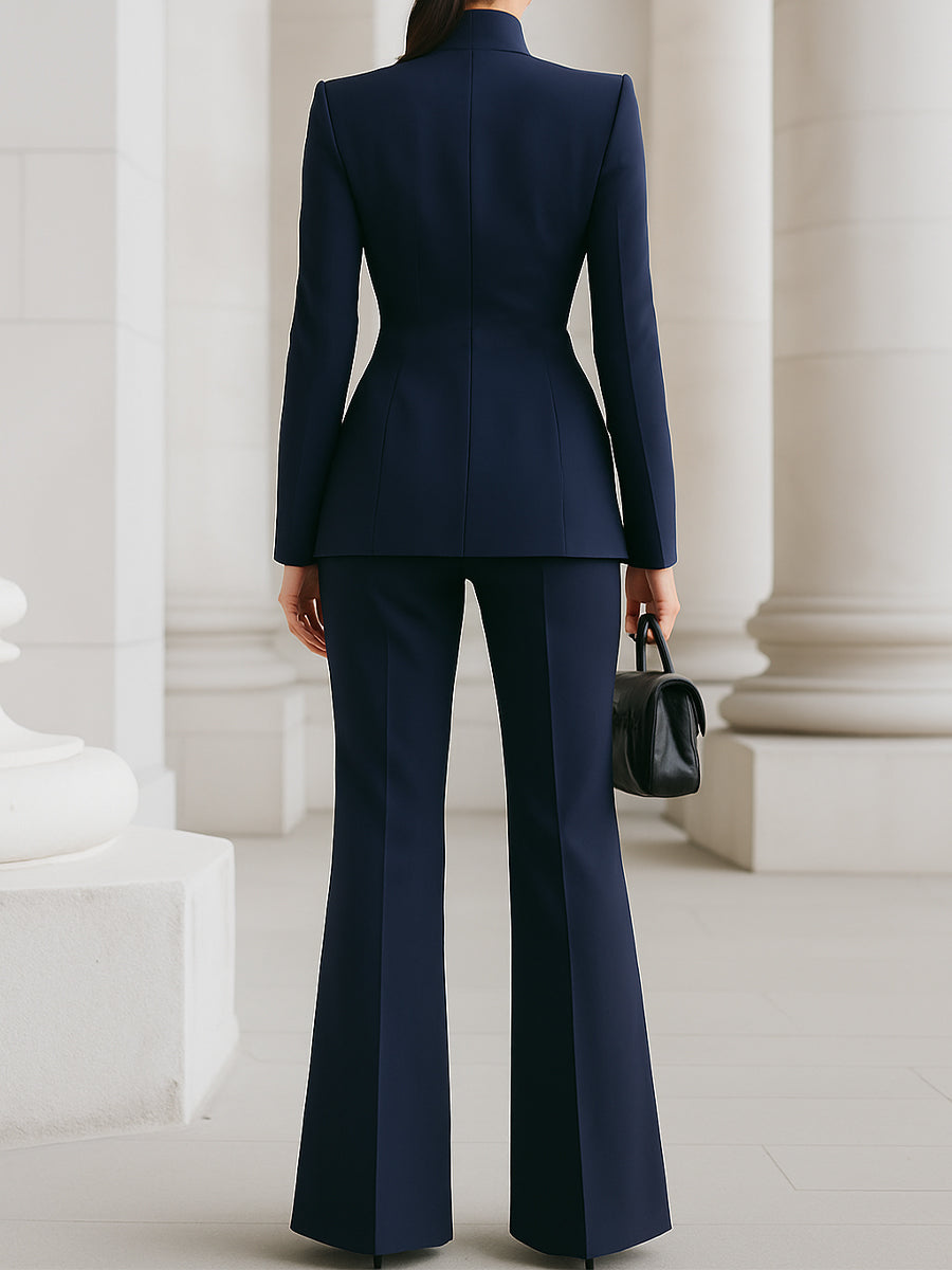 Elegant Slim Fit Blazer and Pants Set for Women with Buttons