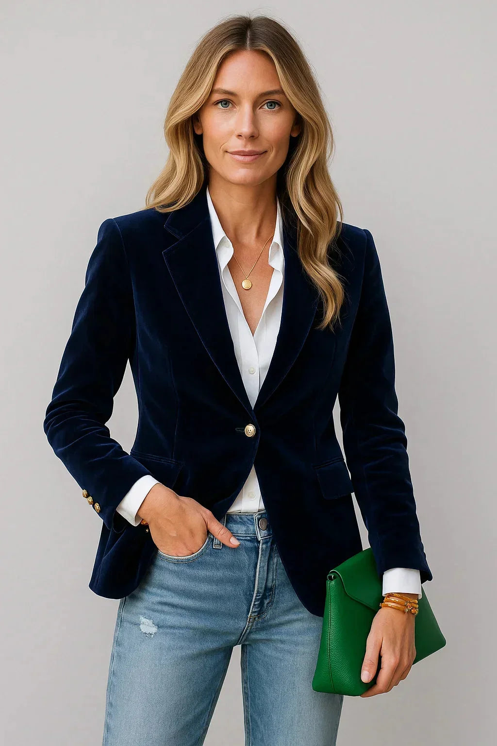 Slim Fit Velvet Blazer for Women with Buttons – Elegant