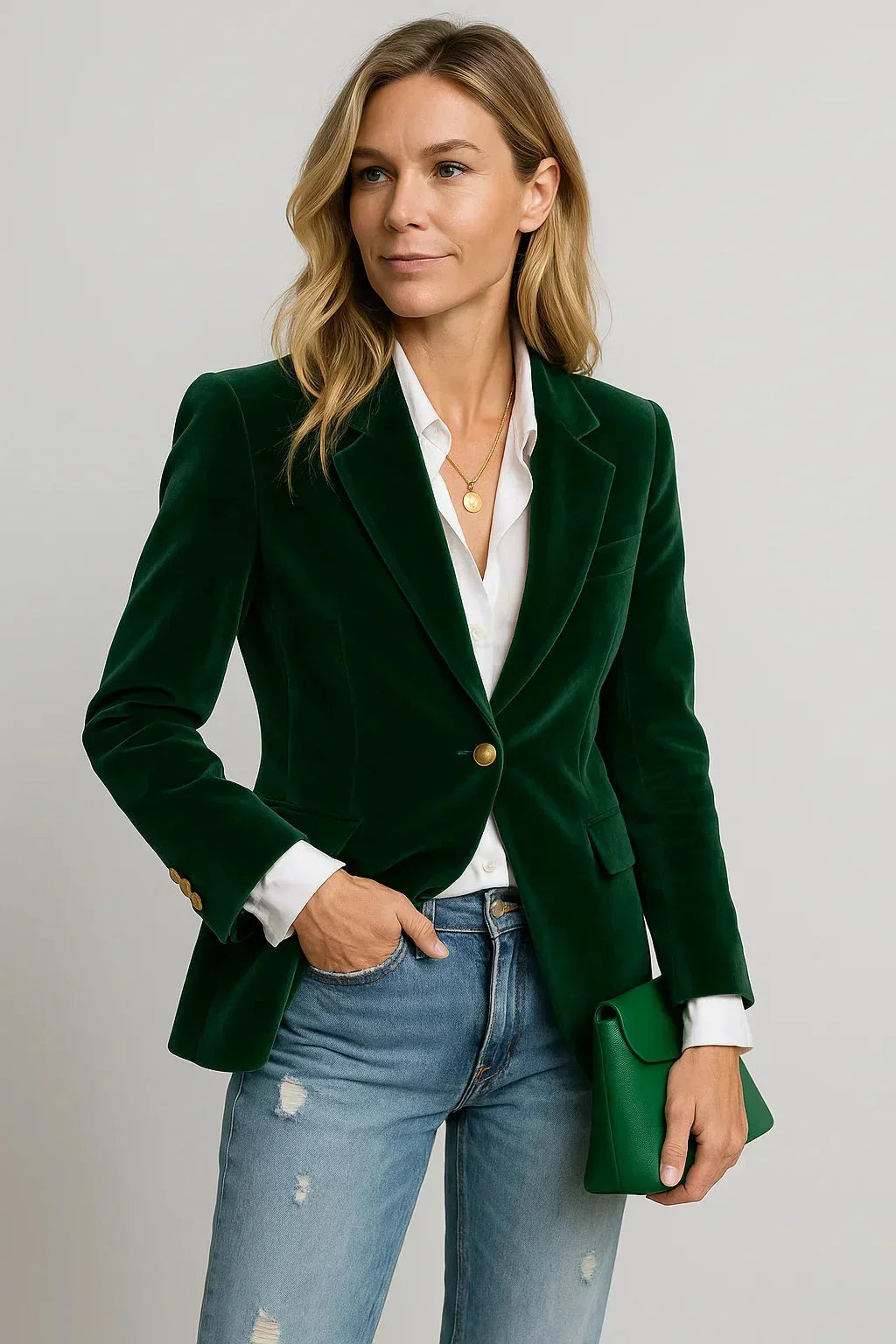 Slim Fit Velvet Blazer for Women with Buttons – Elegant