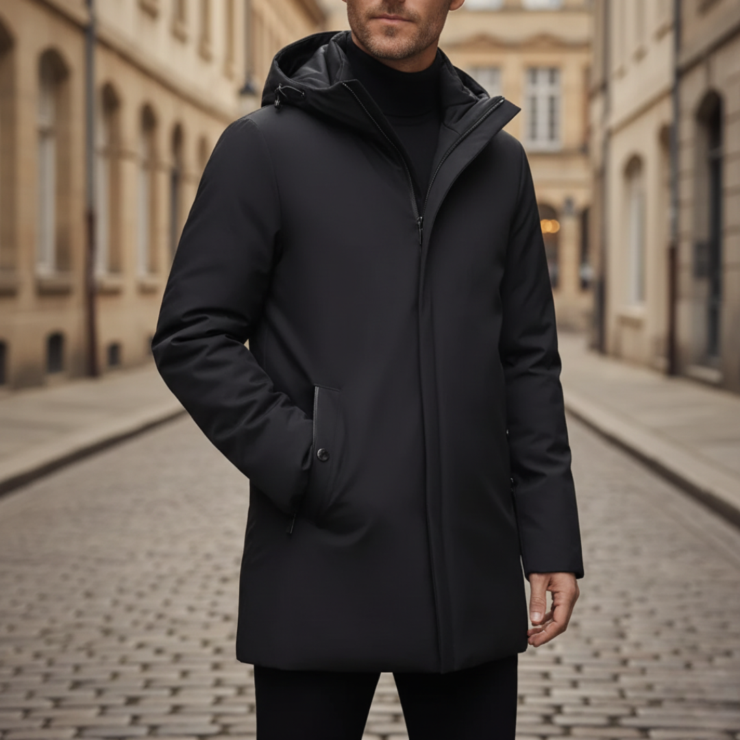 Men's Winter Parka Jacket Mixed Fabric with Hood