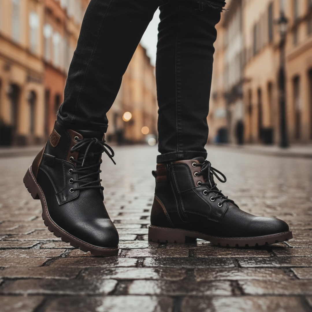 Men's Faux Leather Ankle Boots with Zip and Laces